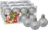24x stuks kerstballen zilver glitters kunststof diameter 3 cm - Kerstboom versiering