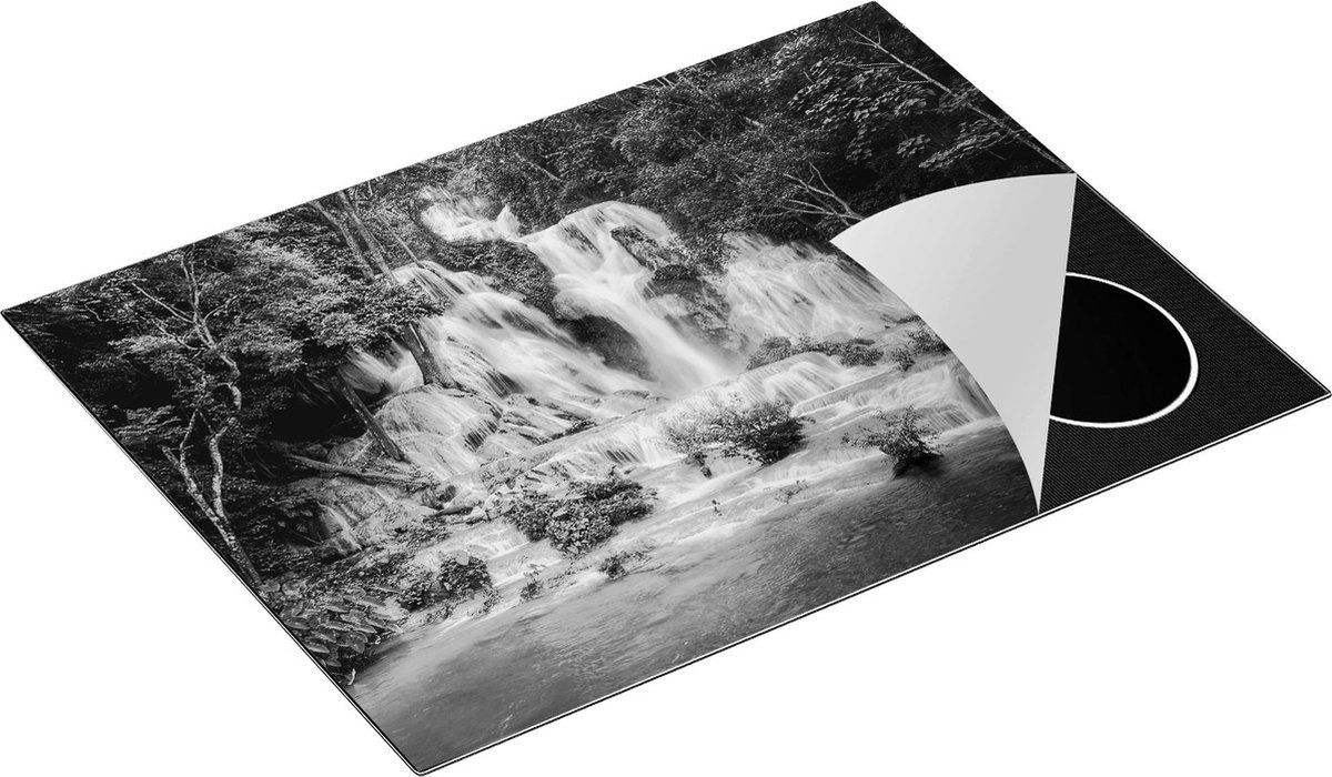 Chefcare Inductie Beschermer Waterval in het Tropische Natuur - Zwart Wit - 70x50 cm - Afdekplaat Inductie - Kookplaat Beschermer - Inductie Mat