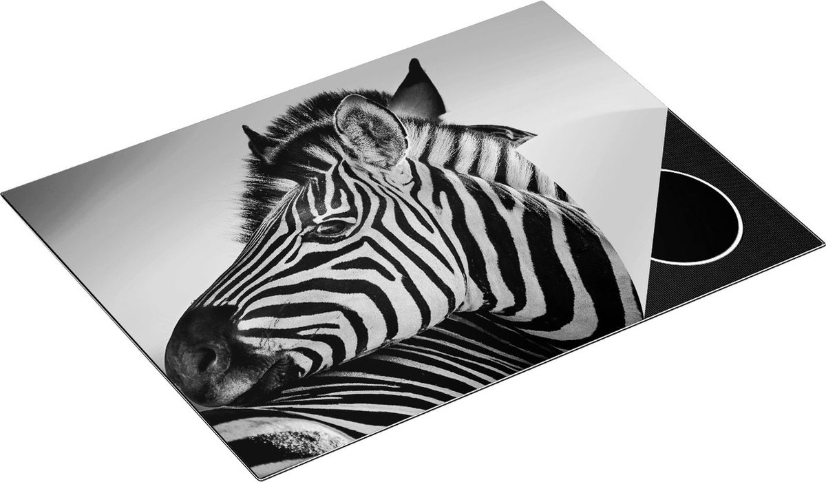 Chefcare Inductie Beschermer Twee Knuffelende Zebra's - Zwart Wit - 70x52 cm - Afdekplaat Inductie - Kookplaat Beschermer - Inductie Mat