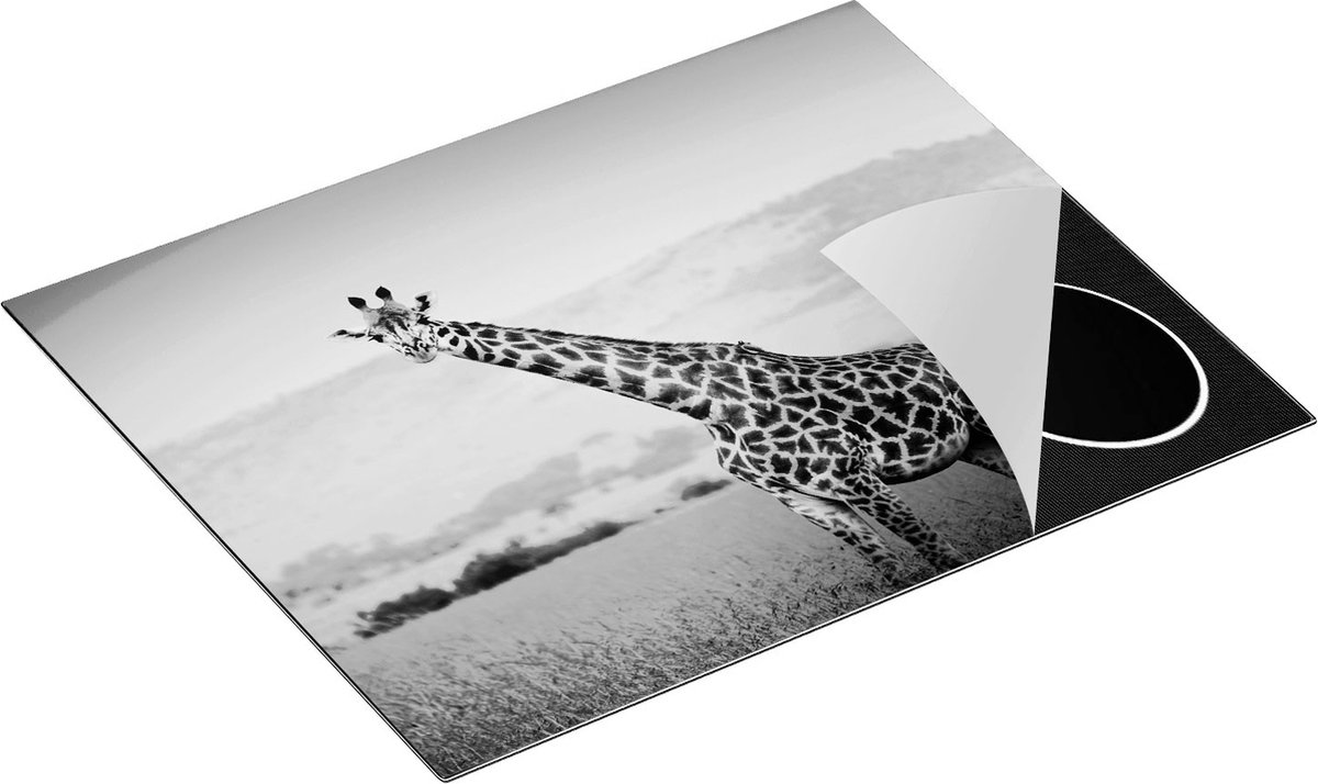 Chefcare Inductie Beschermer Giraffe in het Veld - Zwart Wit - 65x52 cm - Afdekplaat Inductie - Kookplaat Beschermer - Inductie Mat