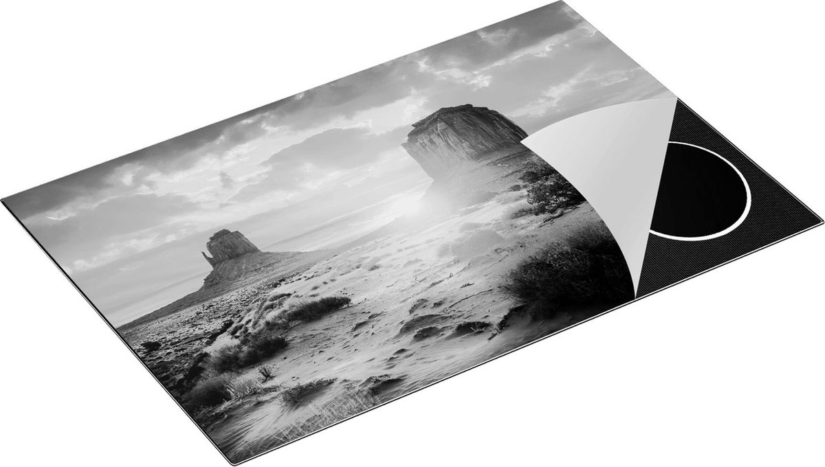 Chefcare Inductie Beschermer Zonsondergang in Woestijn Monument Valley - Zwart Wit - 81,6x52,7 cm - Afdekplaat Inductie - Kookplaat Beschermer - Inductie Mat