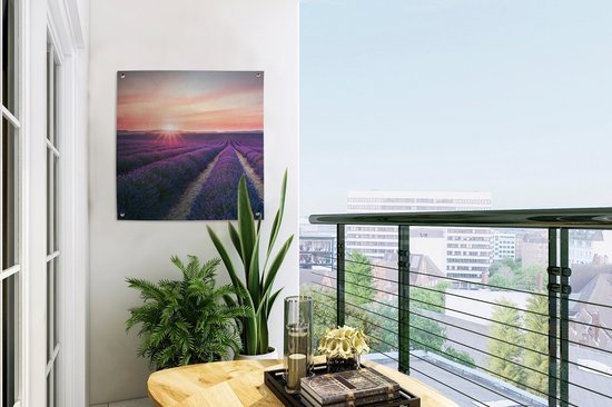 Tuinposter - Lavendel - Bloemen - Paars - Tuin - 50x50 cm - Tuinschilderij - Schuttingdoek - Tuindecoratie