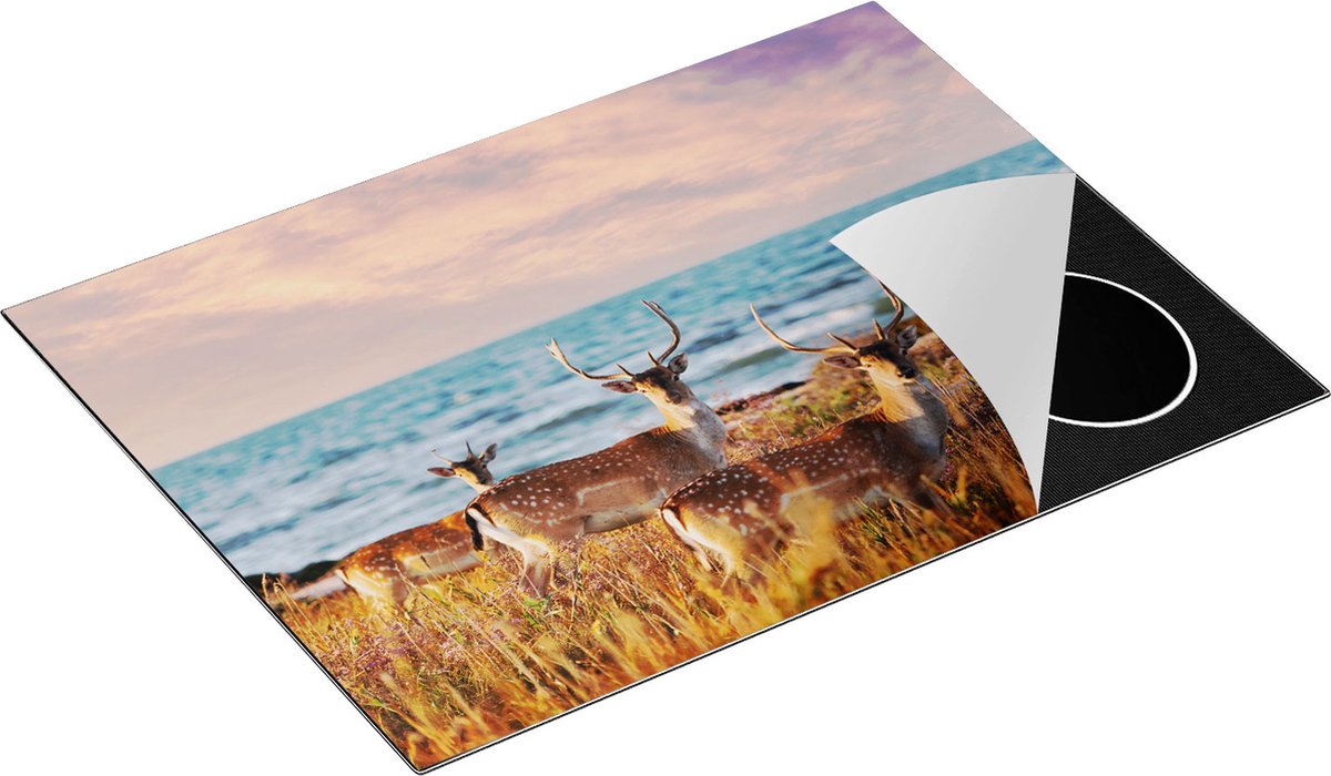 Chefcare Inductie Beschermer Drie Herten aan de Zee tijdens Zonsondergang - 70x50 cm - Afdekplaat Inductie - Kookplaat Beschermer - Inductie Mat