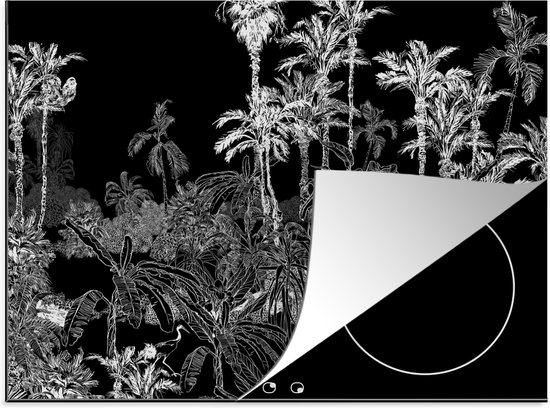 Inductie beschermer - Jungle - Tropical - Palm - Natuur - Zwart- Wit - Inductie fornuis - 60x52 cm - inductiebeschermer