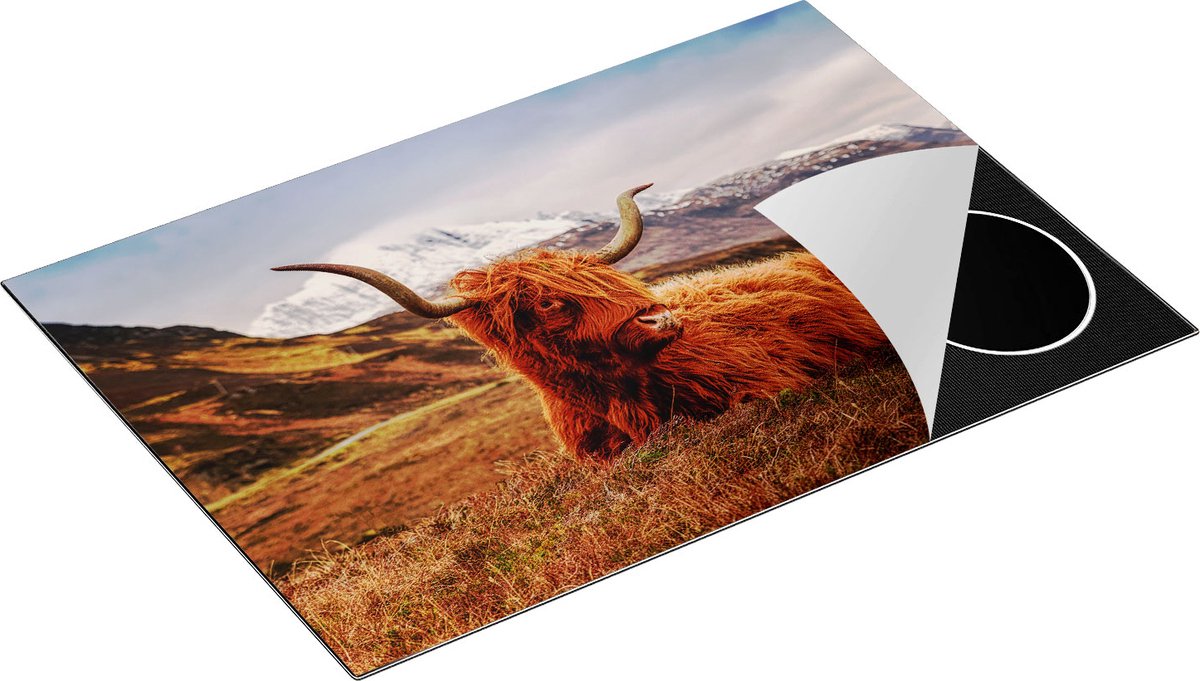 Chefcare Inductie Beschermer Schotse Hooglander in de Bergen - 75x50 cm - Afdekplaat Inductie - Kookplaat Beschermer - Inductie Mat