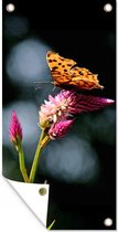 Tuinposter - Planten - Vlinder - Roze - Bloemen - Tuindoek - 40x80 cm - Tuinposters buiten