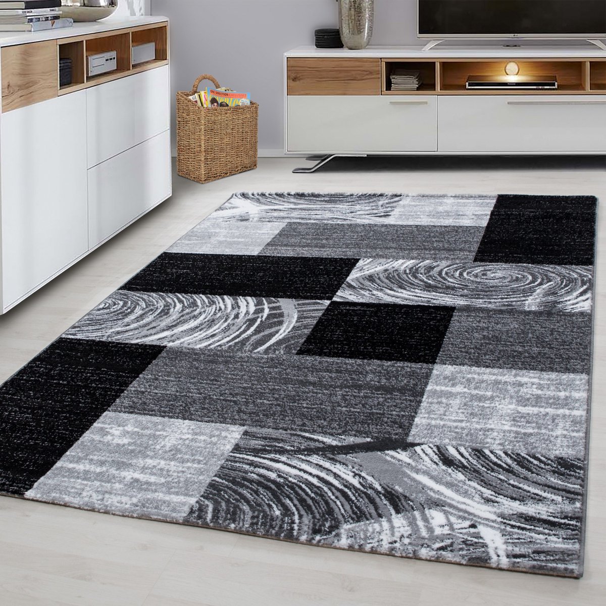 Muratap Parma Design Vloerkleed Zwart / Grijs Laagpolig- 80x150 CM