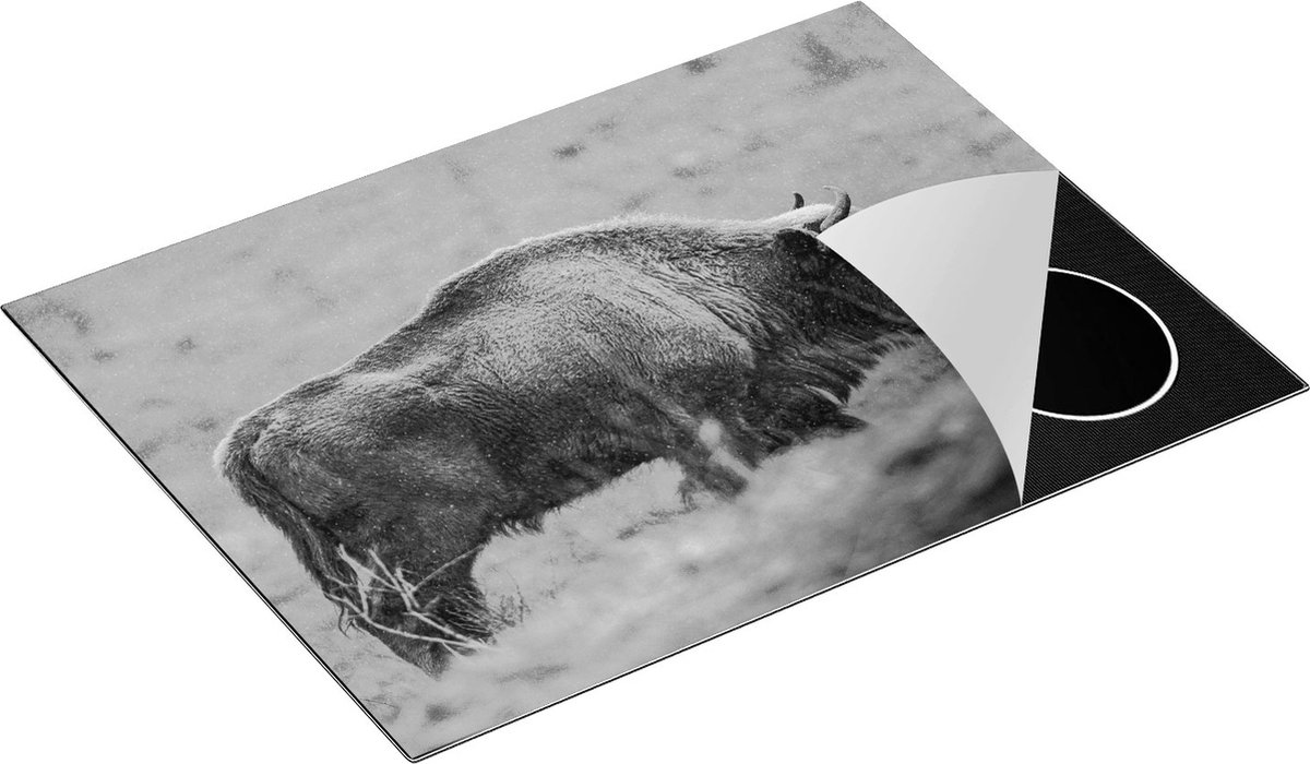 Chefcare Inductie Beschermer Bizon in het Gras - Zwart Wit - 70x55 cm - Afdekplaat Inductie - Kookplaat Beschermer - Inductie Mat