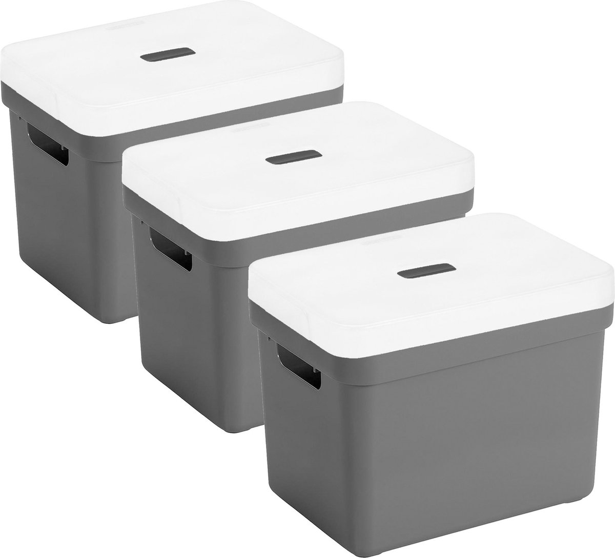 Sunware Opbergboxen met transparante deksel - 3x stuks - kastmanden - antraciet - 18 liter - kunststof - 35 x 25 x 24 cm - Opbergers