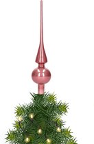 Glazen kerstboom piek/topper velvet roze glans 26 cm - Pieken/kerstpieken