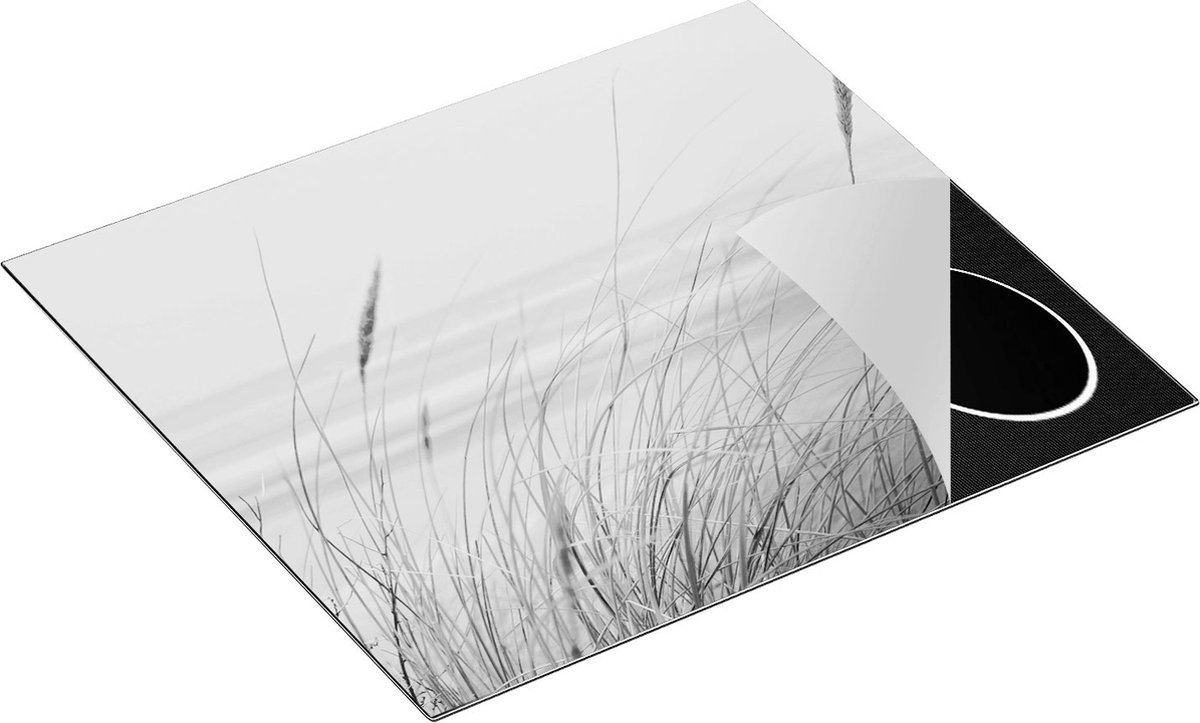 Chefcare Inductie Beschermer Strand en Zee met Begroeiing - Zwart Wit - 60x52 cm - Afdekplaat Inductie - Kookplaat Beschermer - Inductie Mat