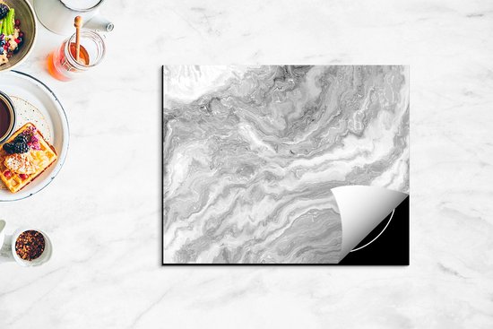Chefcare Inductie Beschermer Witte Marmer - Abstracte Kunst - Zwart Wit - 65x52 cm - Afdekplaat Inductie - Kookplaat Beschermer - Inductie Mat