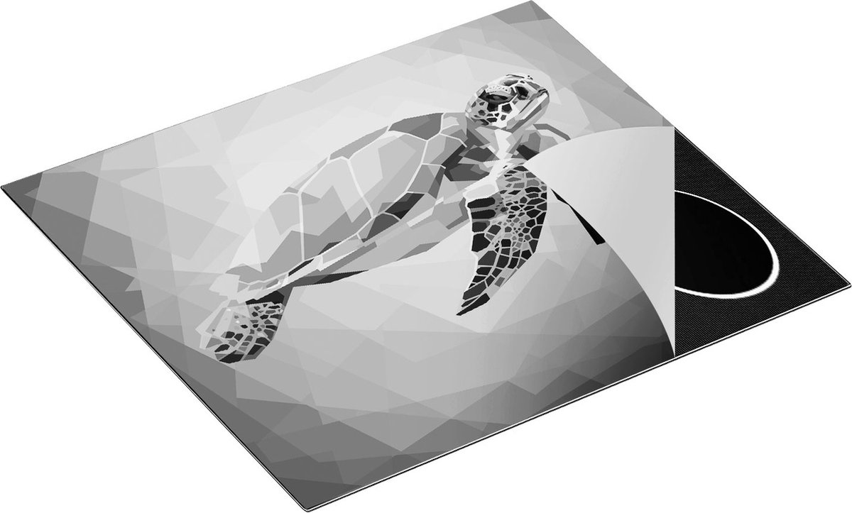 Chefcare Inductie Beschermer Schildpad in het Water - Zwart Wit - 60x55 cm - Afdekplaat Inductie - Kookplaat Beschermer - Inductie Mat