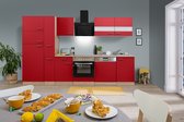 Goedkope keuken 310  cm - complete keuken met apparatuur Merle  - Eiken/Rood - soft close - keramische kookplaat - vaatwasser - afzuigkap - oven    - spoelbak