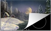 KitchenYeah® Inductie beschermer 91.6x52.7 cm - Winter - Maan - Huis - Schilderij - Kookplaataccessoires - Afdekplaat voor kookplaat - Inductiebeschermer - Inductiemat - Inductieplaat mat