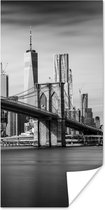 Poster Architectuur - New York - Brooklyn Bridge - Water - Zwart wit - 40x80 cm