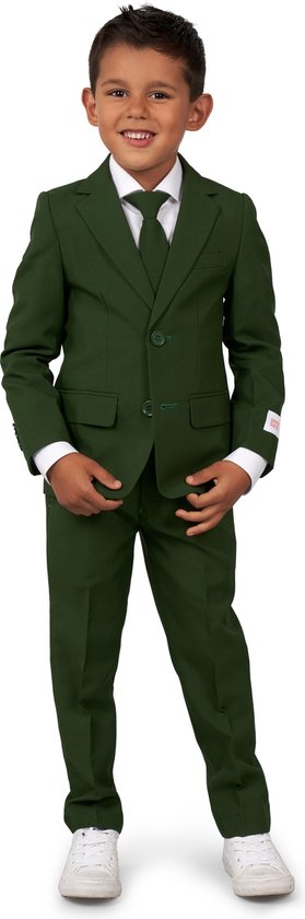 OppoSuits BOYS Glorious Green - Jongens Pak - Casual Effen Gekleurd - Donkergroen - Maat EU 98/104