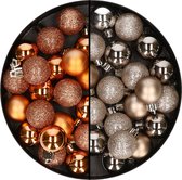 40x stuks kleine kunststof kerstballen koper en champagne 3 cm - Kerstversiering