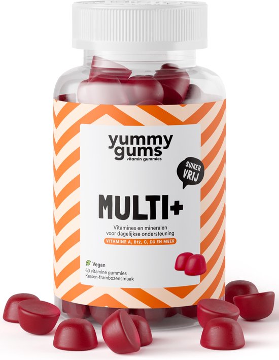 Yummygums Multivitamine - gummies met vitamine B12, extra D3 en C en Mineralen zink en Ijzer - Vegan en suikervrij - 60 gummies