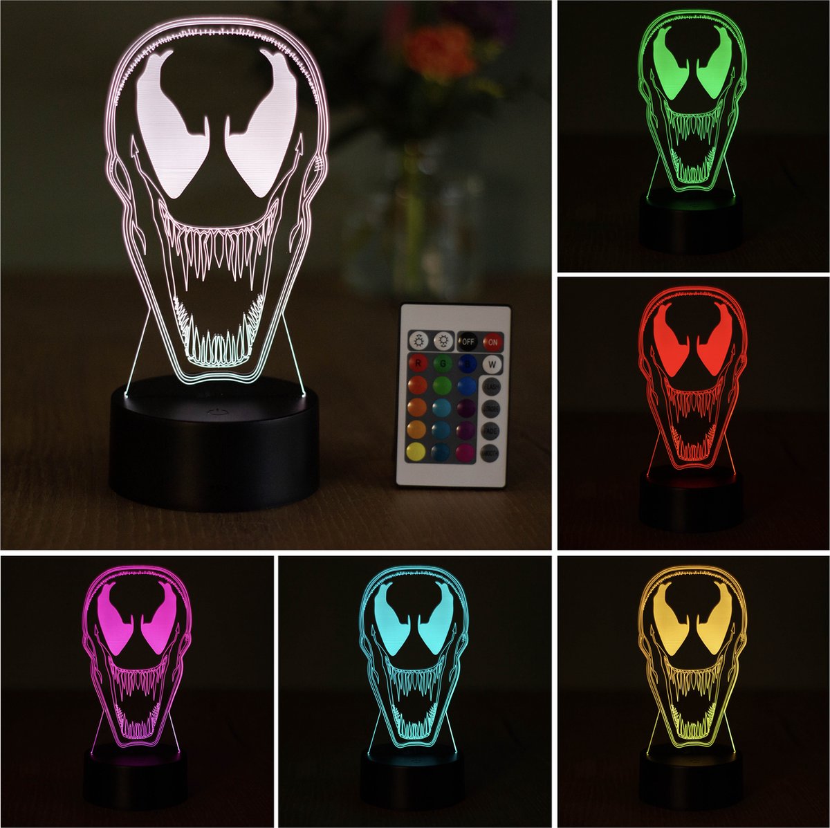 Klarigo®️ Nachtlamp – 3D LED Lamp Illusie – 16 Kleuren – Bureaulamp – Venom - Marvel – Sfeerlamp – Nachtlampje Kinderen – Creative - Afstandsbediening