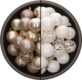 Bellatio Decorations Kerstballen mix - 74-delig - parel champagne en wit - 6 cm - kunststof
