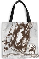 MuchoWow® Schoudertas - Strandtas - Big Shopper - Boodschappentas - Strand - Handdoek - Slippers - 40x40 cm - Katoenen tas