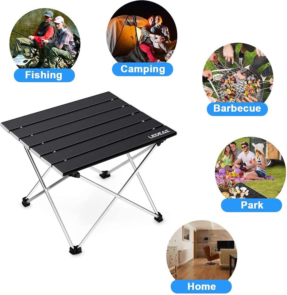 Sportneer Klaptafel campingtafel voor buiten: draagbare picknicktafel met verstelbare hoogte, inklapbare campingtafel met oprolbaar aluminium tafelblad voor kamperen, tuin, keuken, zilver