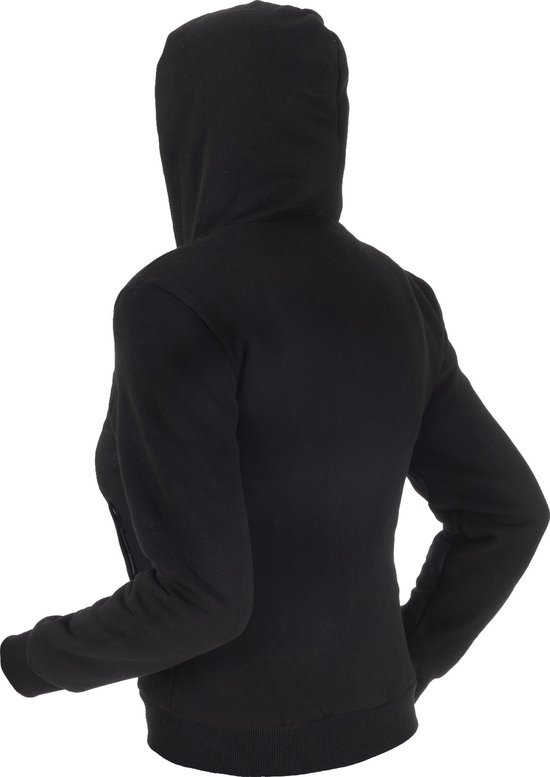 Zwarte hoodie met capuchon, gezien vanaf de achterkant.