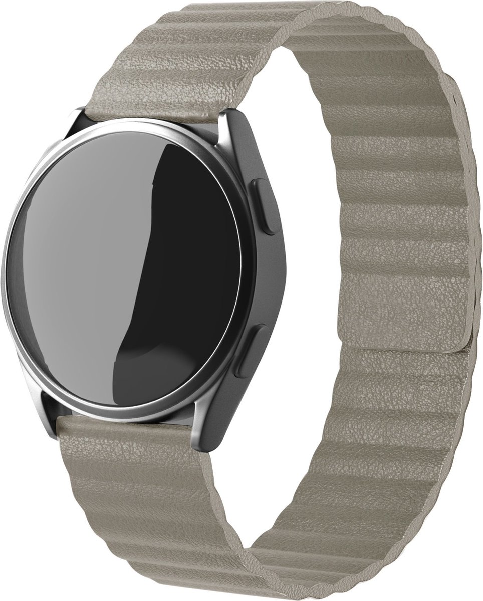 Magnetisch leren loop bandje - geschikt voor Fossil Gen 5 / Gen 5e 44mm / Gen 6 44mm - kaki