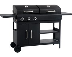 vidaXL Gas-/houtskoolbarbecue met 3 branders