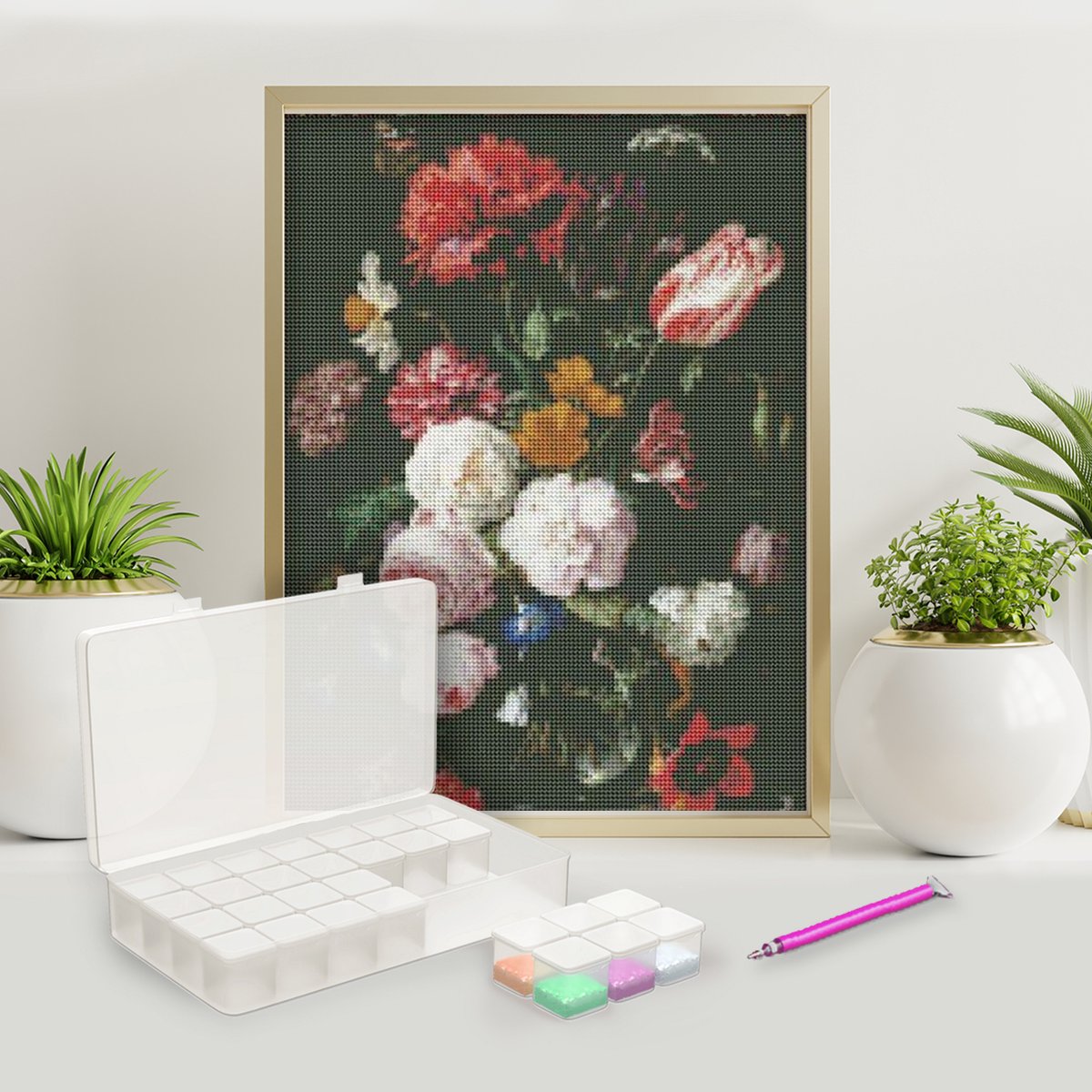 Rubye® Diamond Painting Accessoires Pakket - Opbergdoos - Diamond Painting Volwassenen - Pennen - Wax - Schudbakjes - Pincet - Etui - Starterspakket — afbeelding 6