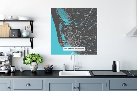 Muurstickers - Sticker Folie - Kaart - Plattegrond - Les Salbes-d'Olonne - Frankrijk - Stadskaart - 80x80 cm - Plakfolie - Muurstickers Kinderkamer - Zelfklevend Behang - Zelfklevend behangpapier - Stickerfolie