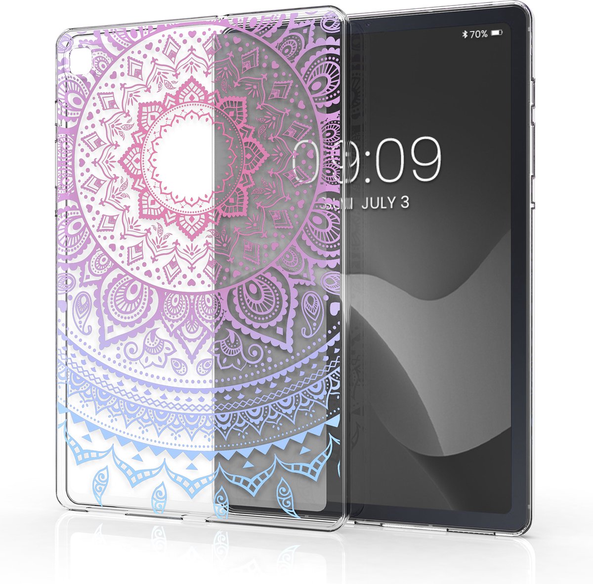 kwmobile hoes voor Samsung Galaxy Tab S6 Lite (2022) / (2020) - siliconen beschermhoes voor tablet - Indian Sun design - blauw / roze / transparant