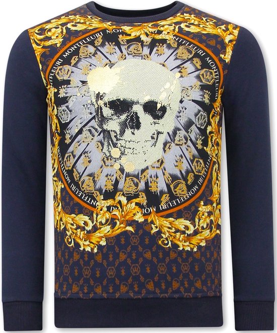 Pull Homme avec Imprimé - Tête de Mort Strass - 3796 - Blauw