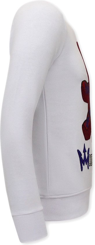 Heren Sweater met Print Teddy Bear - 3617 - Wit