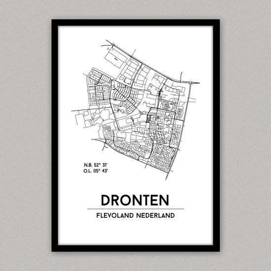 Dronten city poster, zonder lijst, plattegrond poster, woonplaatsposter, woonposter