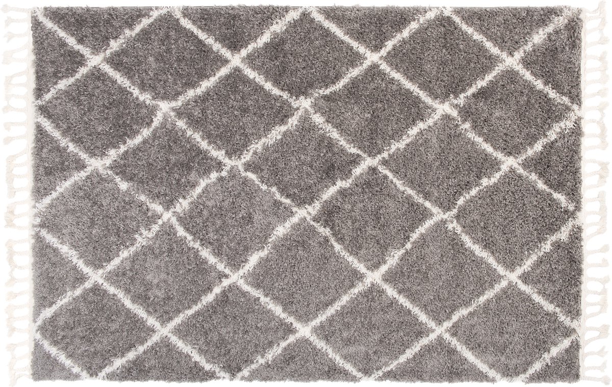 Tapiso essence carreau tapis salon moderne gris foncé doux epais