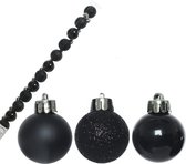 14x stuks onbreekbare kunststof kerstballen zwart 3 cm - glans/mat/glitter - Kerstversiering