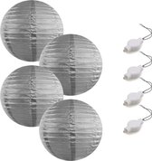 Setje van 4x stuks luxe zilveren bolvormige party lampionnen 35 cm met lantaarnlampjes - Feest decoraties/versiering