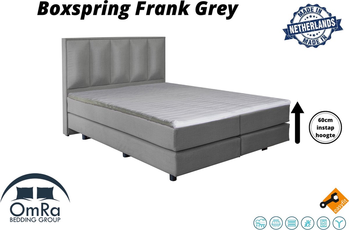 Omra Bedding - Complete boxspring - Frank Grey - 300x200 cm - Inclusief Topdekmatras - Hotel boxspring