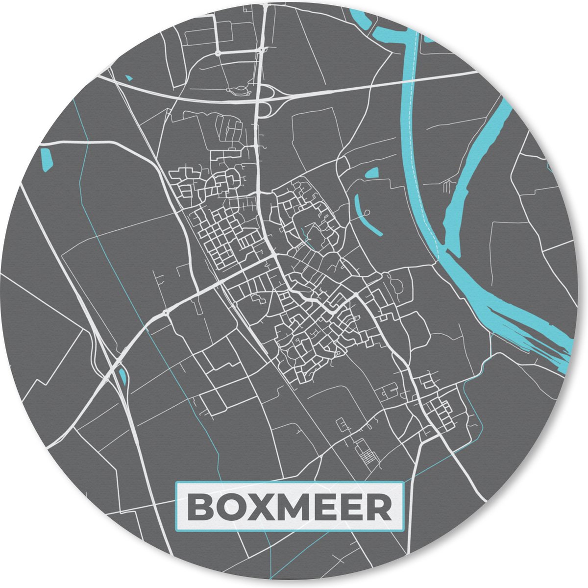 Muismat rond 20x20 cm - Mousepad Stadskaart - Boxmeer - Blauw - Kaart - Plattegrond - Ronde muismatten - Stadskaart