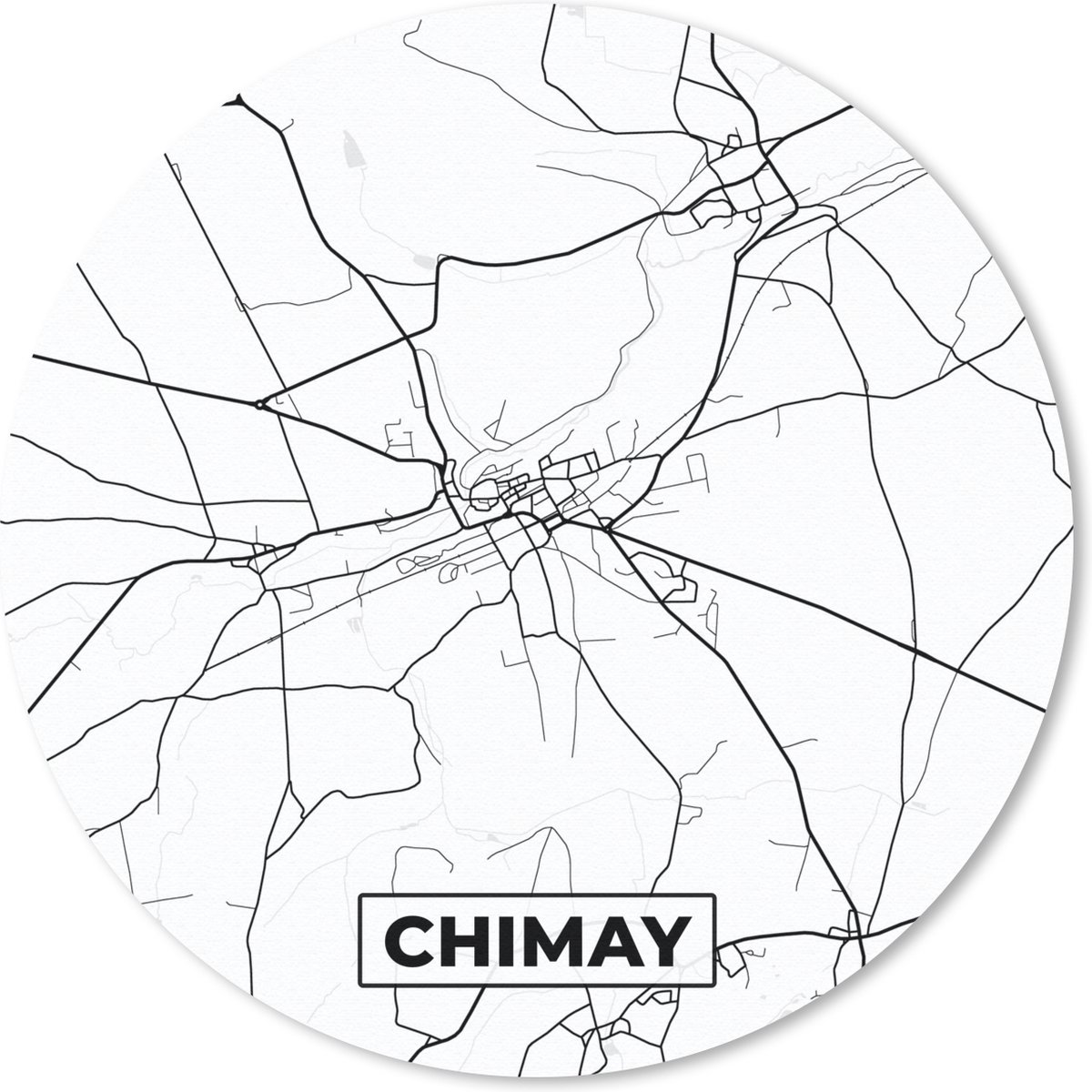 Muismat - Mousepad - Rond - België – Chimay – Stadskaart – Kaart – Zwart Wit – Plattegrond - 50x50 cm - Ronde muismat