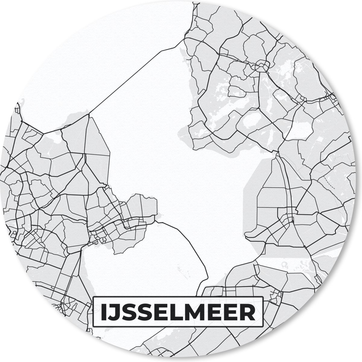 Muismat rond 20x20 cm - Mousepad Kaart - Nederland - Ijsselmeer - Plattegrond - Stadskaart - Ronde muismatten - Stadskaart