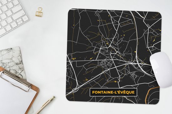 Muismat 30x30 cm - Mousepad Fontaine-L'Évêque - Plattegrond - Goud - Kaart - Stadskaart - Muismatten - Stadskaart
