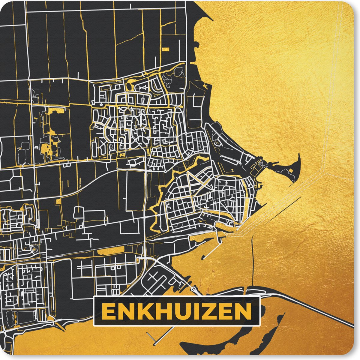 Muismat 30x30 cm - Mousepad Enkhuizen - Plattegrond - Kaart - Goud - Stadskaart - Muismatten - Stadskaart