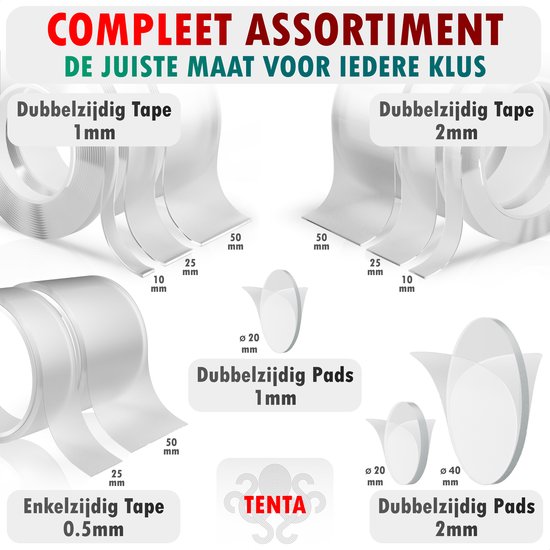 TENTA® Dubbelzijdig Tape Extra Sterk - 3m x 10mm x 2mm - TENTA®