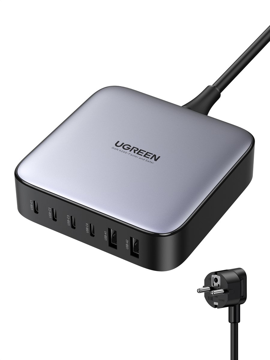 UGREEN GaN II 200W Oplader & Snellader - 6x USB-C / USB-A poorten - Snellader