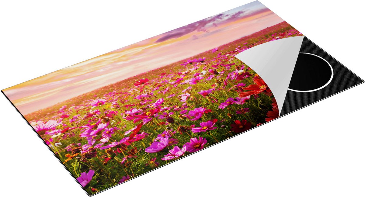 Chefcare Inductie Beschermer Kleurrijke Kosmos Bloemenveld - 95x55 cm - Afdekplaat Inductie - Kookplaat Beschermer - Inductie Mat