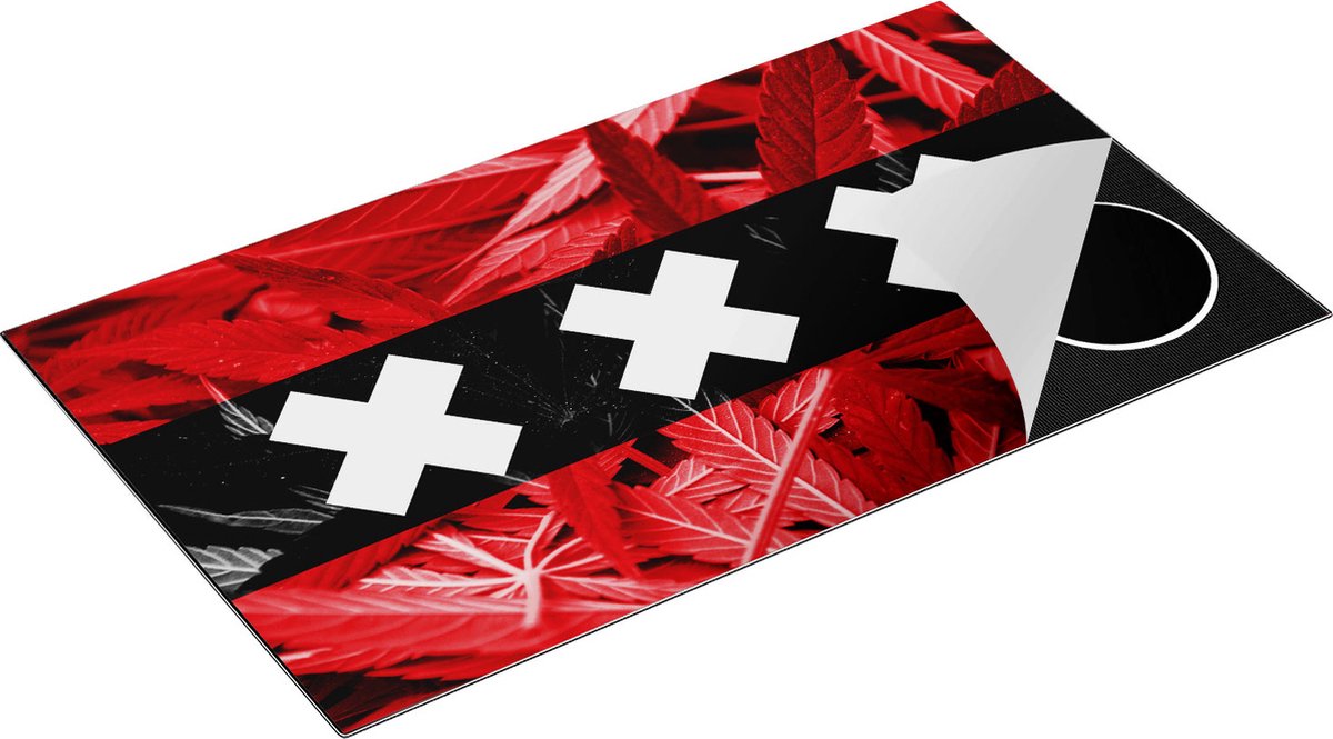 Chefcare Inductie Beschermer Amsterdamse Vlag met Cannabis Achtergrond - 90x50 cm - Afdekplaat Inductie - Kookplaat Beschermer - Inductie Mat