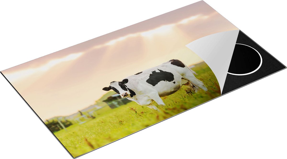 Chefcare Inductie Beschermer Zwart Wit Koe in de Wei bij Zonsopkomst - 90x50 cm - Afdekplaat Inductie - Kookplaat Beschermer - Inductie Mat